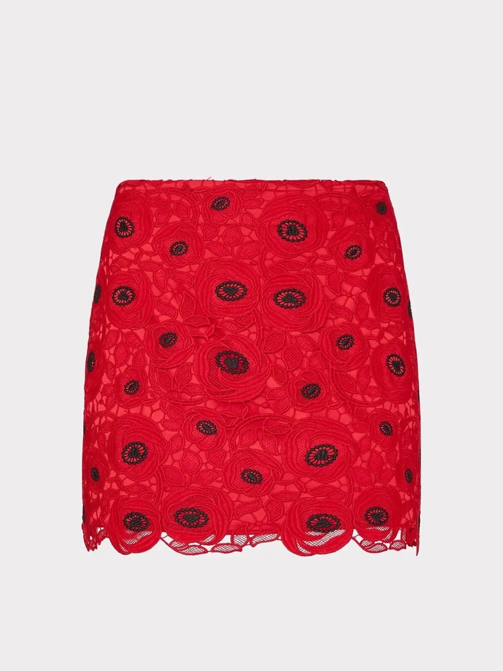 Milly x Revolve Embroidered Lace Modern Mini Skirt Red Black New Size 10 $325